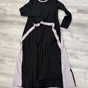 Black Long Sleeve Maxi Dress with Pale Pink Trim